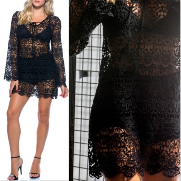 LACE CROCHET TUNIC TOP/ MINI DRESS/ BIKINI COVERUP - Picture 2 of 4
